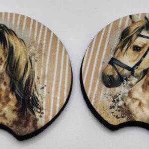 Horse Head Car Coasters Absorbent Flexible Handmade Set of 2