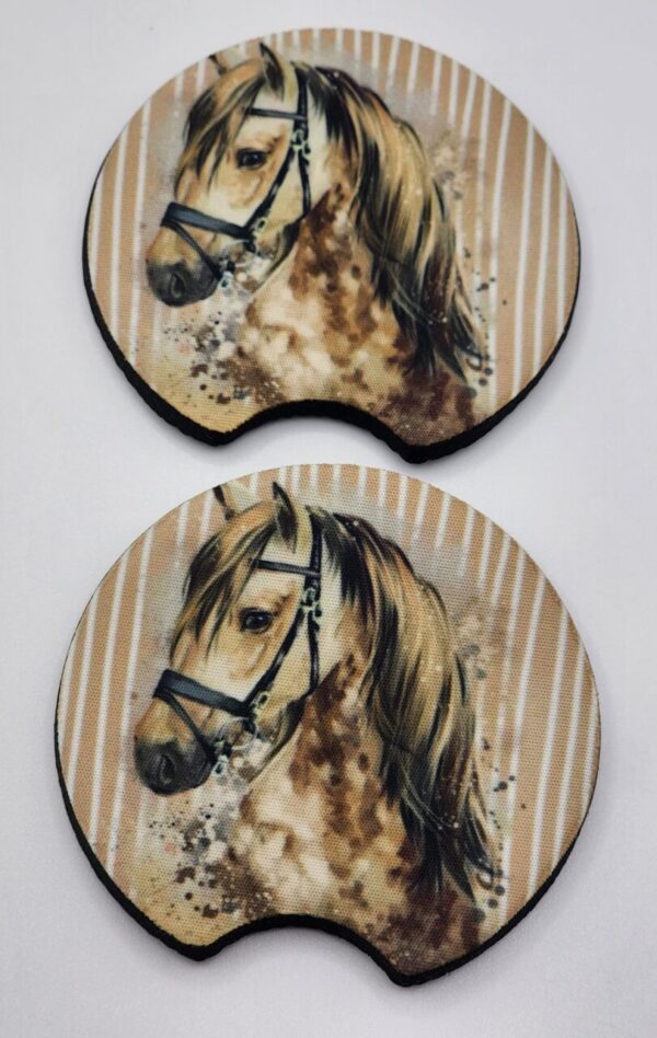 Horse Head Car Coasters Absorbent Flexible Handmade Set of 2