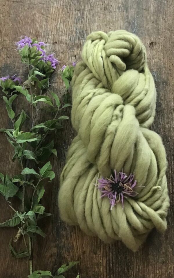 Wild Bee Balm dyed merino, yellow handspun luxury yarn, 20 yards
