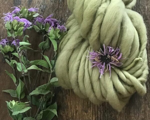 Wild Bee Balm dyed merino, yellow handspun luxury yarn, 20 yards