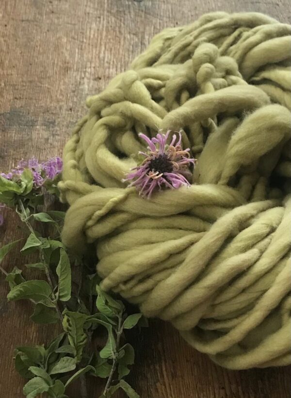 Wild Bee Balm dyed merino, yellow handspun luxury yarn, 20 yards