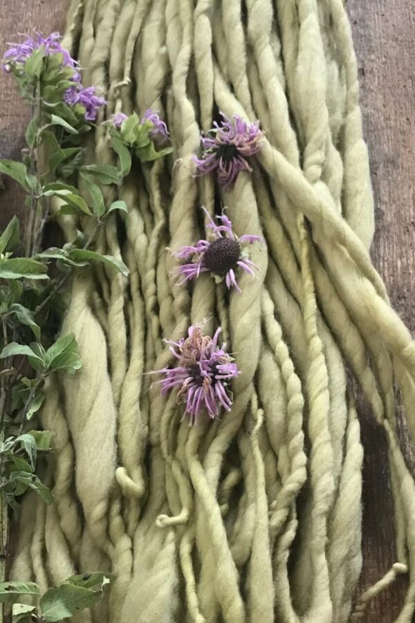 Wild Bee Balm dyed merino, yellow handspun luxury yarn, 20 yards