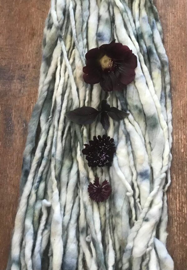 Goth Garden naturally dyed merino, handspun luxury yarn, 28 yard