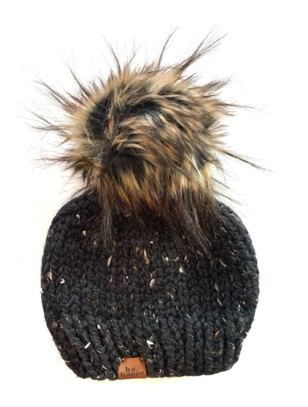 Adult Solid Knit Pom Hat | Obsidian Black