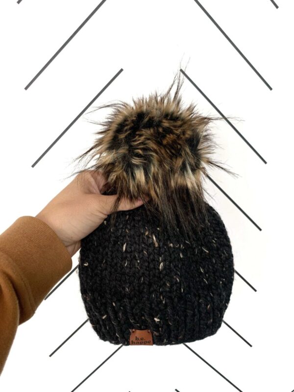Adult Solid Knit Pom Hat | Obsidian Black