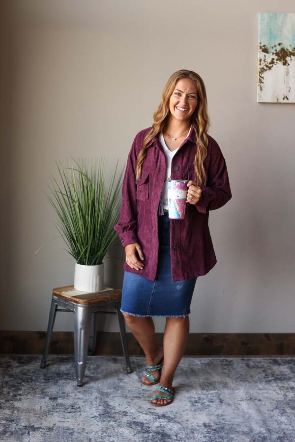 Eggplant Corduroy Button Up Shacket • S-L
