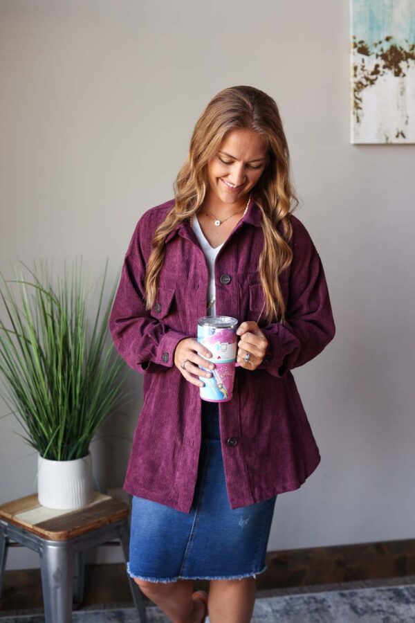 Eggplant Corduroy Button Up Shacket • S-L