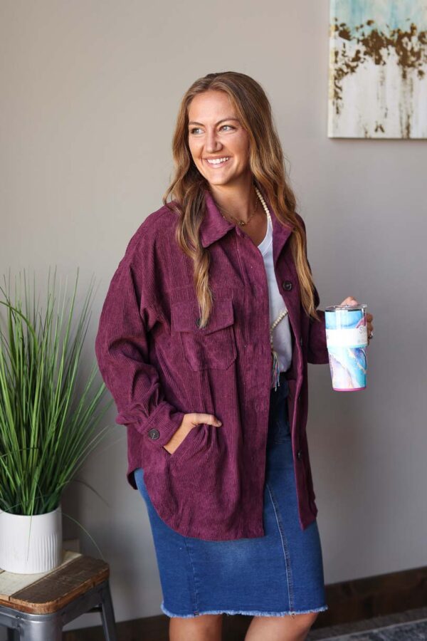 Eggplant Corduroy Button Up Shacket • S-L