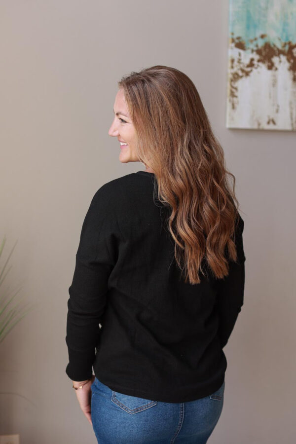 Black Waffle Henley Top • S-2XL PLUS