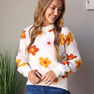 White Autumn Flower Sweater