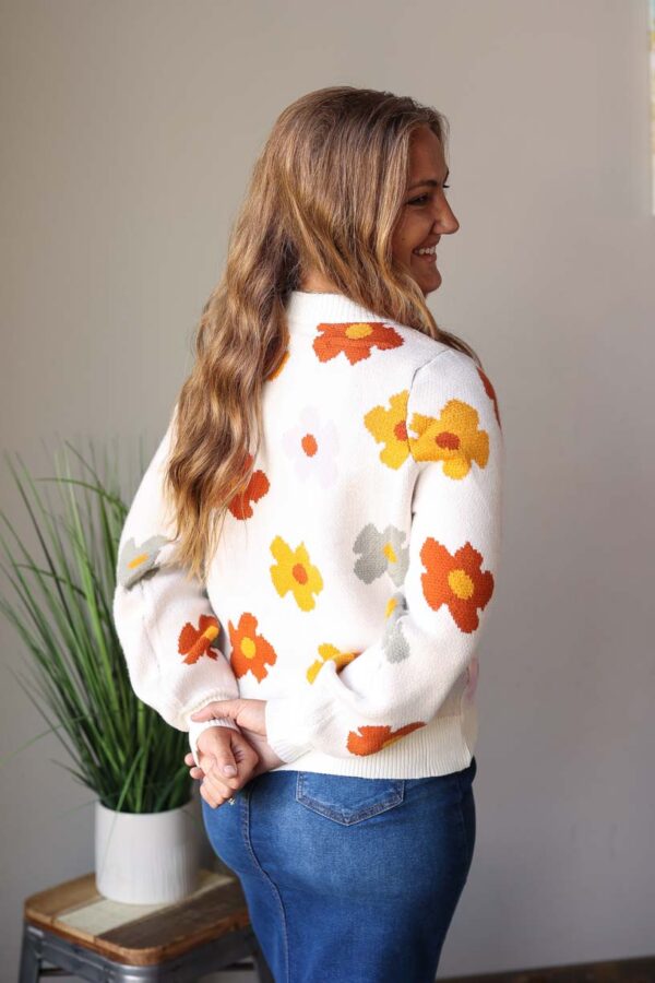 White Autumn Flower Sweater