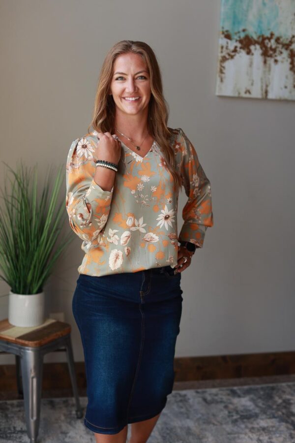 Gray Floral Blouse