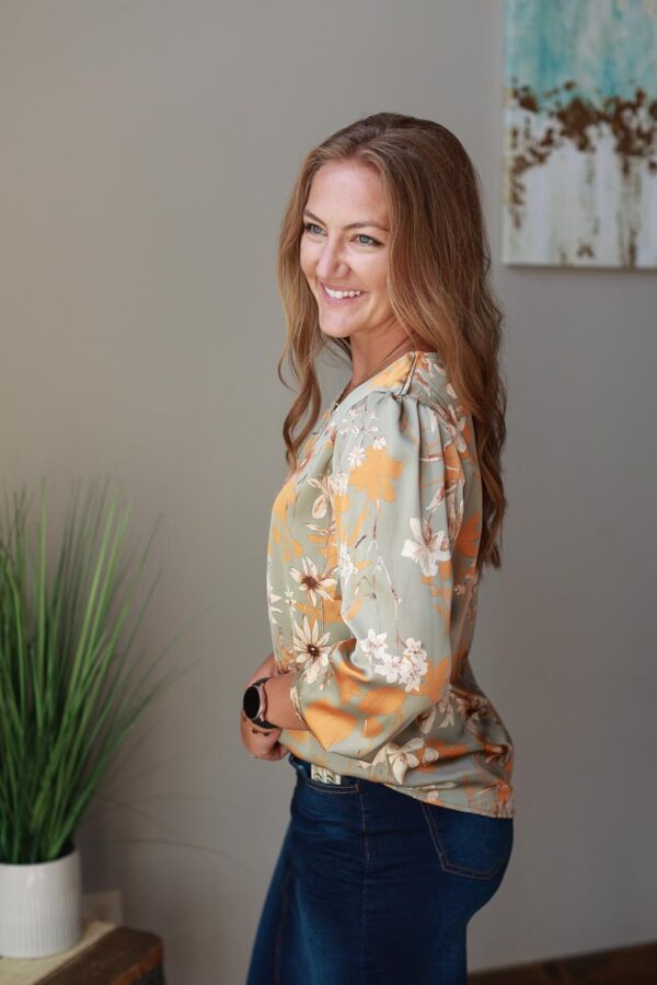 Gray Floral Blouse