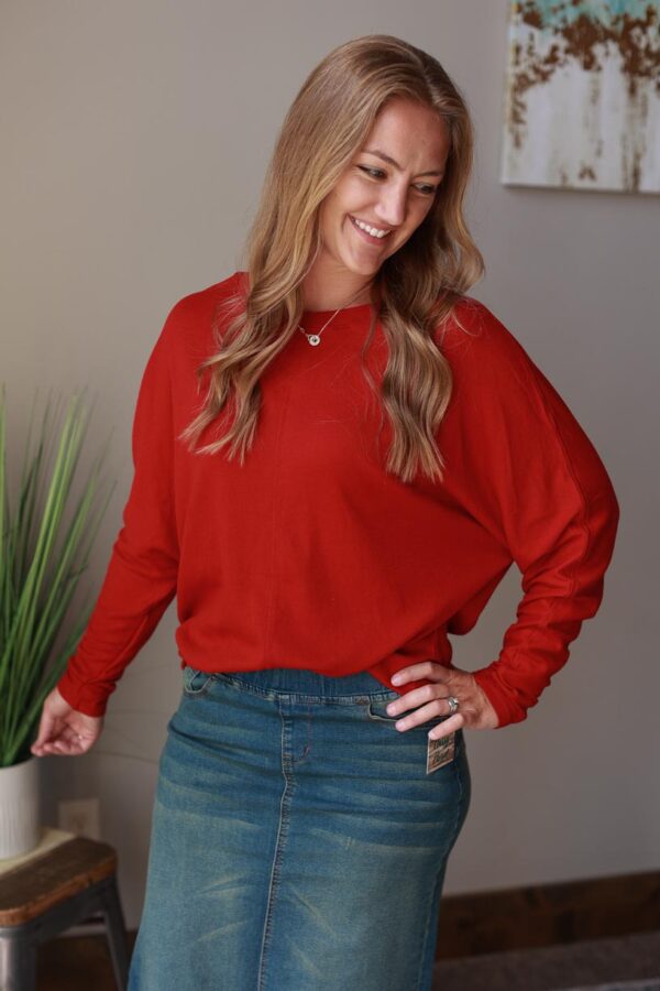 Red Patchwork Long Sleeve Top • S-2XL PLUS