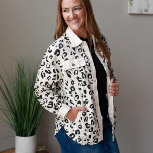 White Leopard Corduroy Button Up Top • S-2XL PLUS