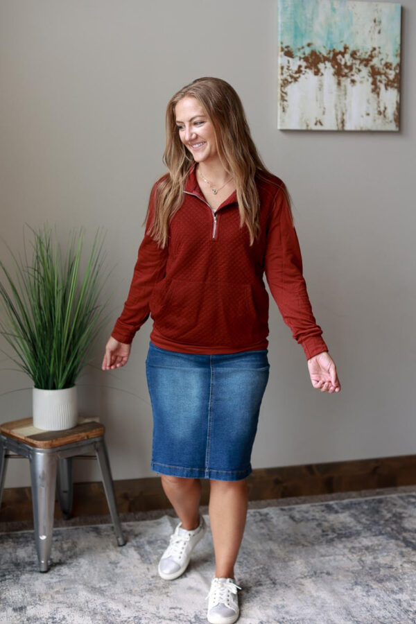 Wine Quilted Front Quarter Zip Sweatshirt
