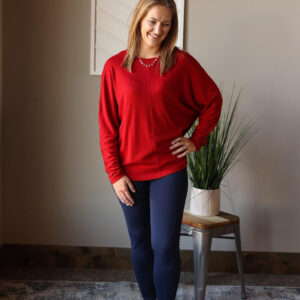 Red Patchwork Long Sleeve Top • S, 2XL PLUS