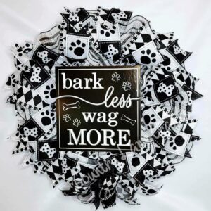 Black and White Paw Print Dog Lover Front Door Wreath