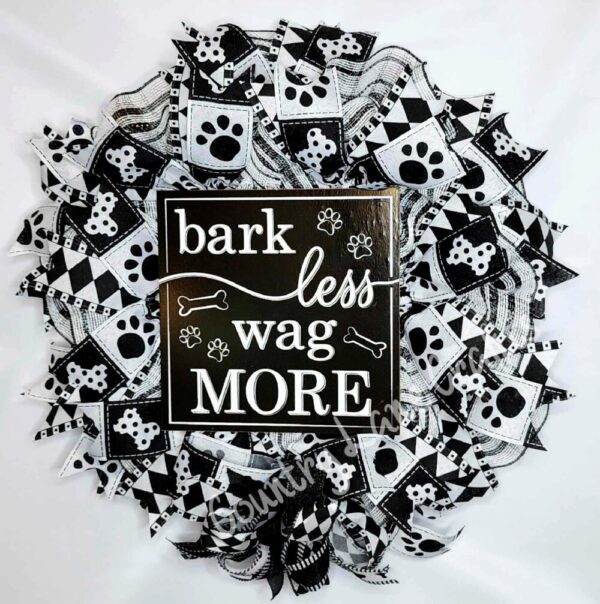Black and White Paw Print Dog Lover Front Door Wreath