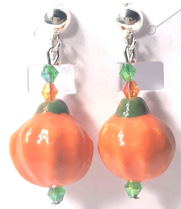 Handmade Orange Pumpkin Clip-On Earrings Halloween Fall Thanksgiving