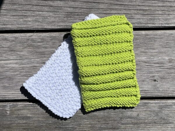 White and Lime Green 100% Cotton Dish/Wash Cloths