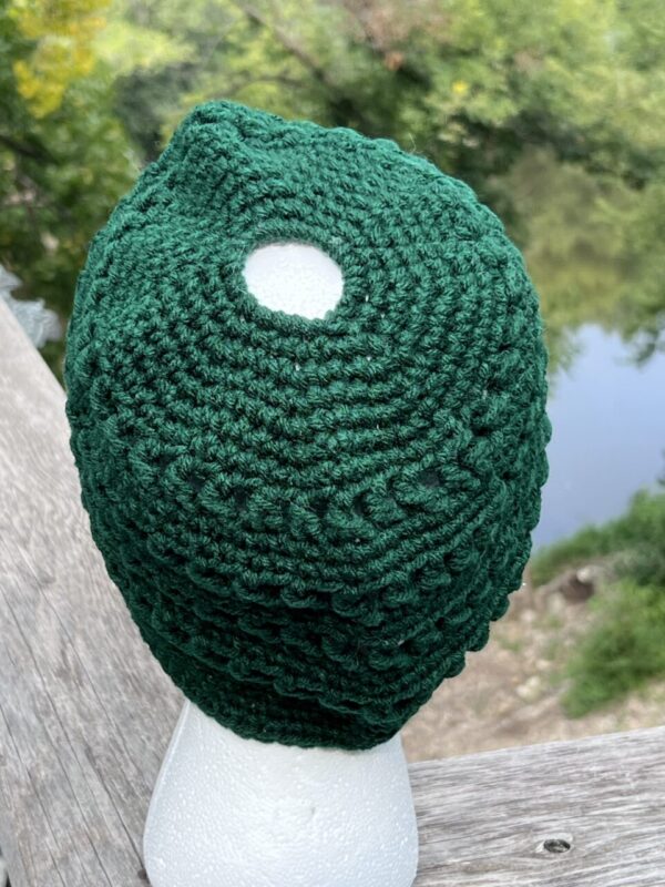 Forest Green Crocheted Messy Bun Hat
