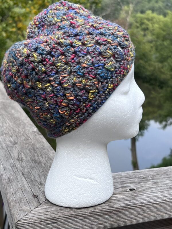 Colorful Crocheted Scarf and Messey Bun Hat Set