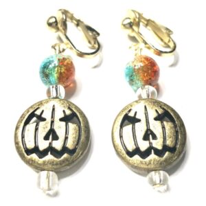 Handmade Teal Brown Gold Color Metal Pumpkin Clip-On Earrongs Halloween Fall Thanksgiving