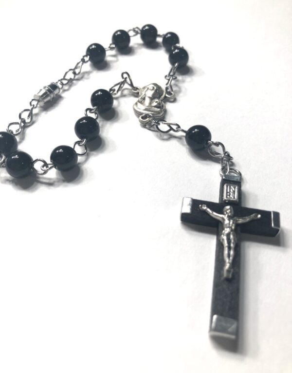 Handmade One Decade Black Car Rosary Rear View Mirror Men Catholic Gift