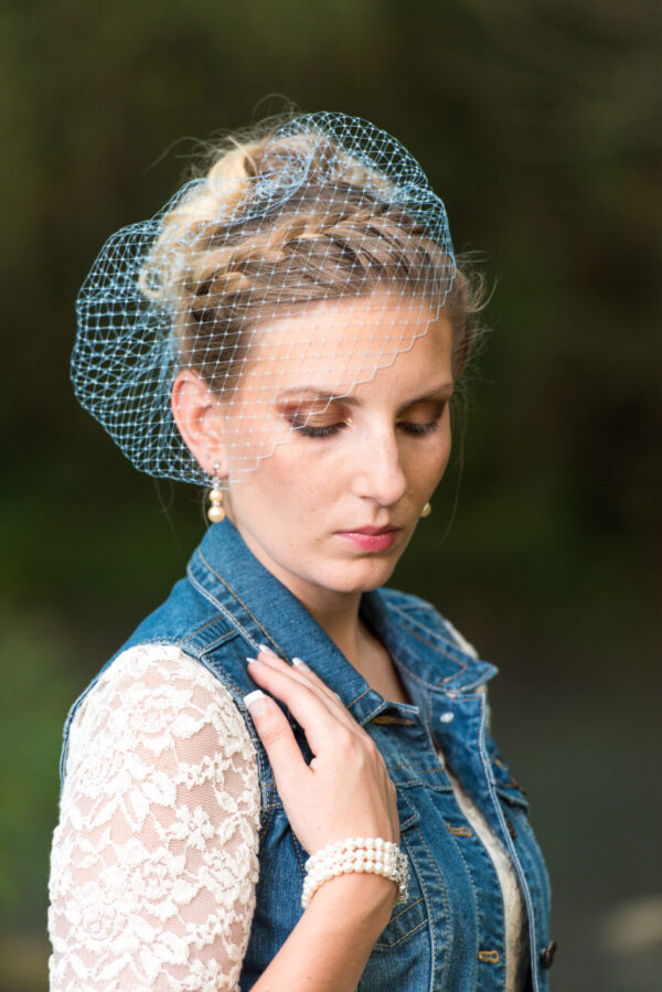 Champagne Birdcage Veil for Bride, French Netting