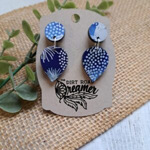 Blue and White Two-Piece Acrylic Earrings
