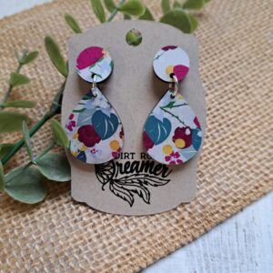 Pink & Green Floral Acrylic Earrings