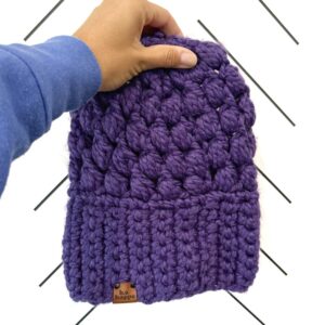 Crochet Puff Stitch Slouch Hat | Purple