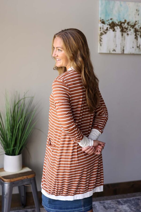 Camel Ivory Striped Pocket Cardigan