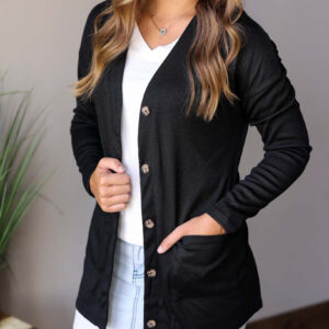 Black Knit Button Front Cardigan • S-2XL PLUS