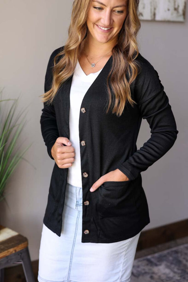 Black Knit Button Front Cardigan • S