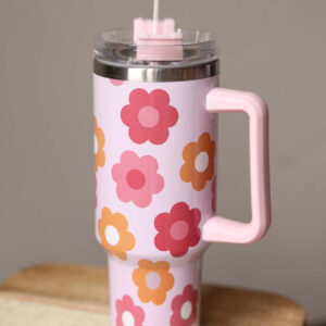 Pink Multicolor 40 oz Flower Stainless Cup