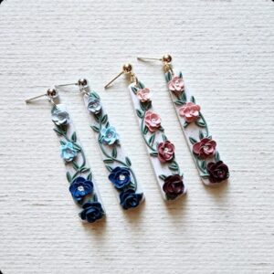 Elongated Vine and Floral Earrings