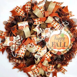 Happy Fall Pumpkin Plaid Mesh Front Door Décor Fall Wreath