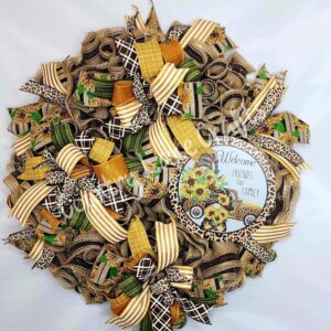 Sunflower Welcome Friends and Family Animal Print Fall Front Door Décor Wreath