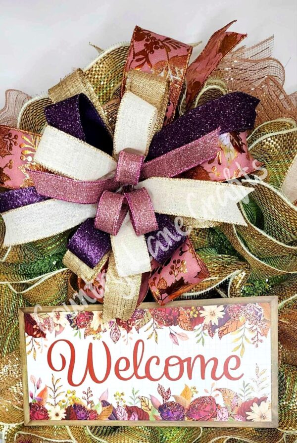 Fall Welcome Purple and Mauve Mesh Front Door Décor Wreath