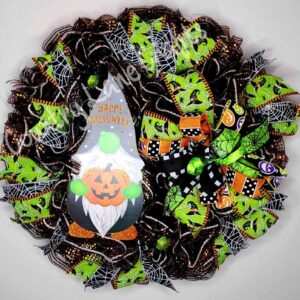 Happy Halloween Gnome Witch Mesh Front Door Décor Wreath
