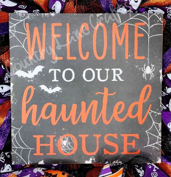 Welcome to Our Haunted Home Bats and Spiders Front Door Décor Wreath