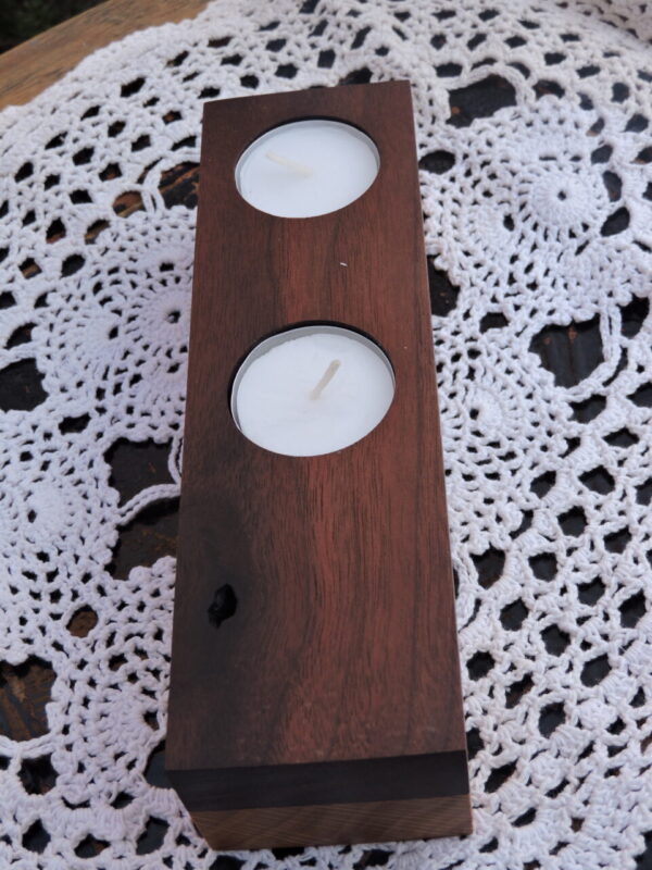 Roundish Knot Walnut & Ash Wood Double Tealight Candle Holder