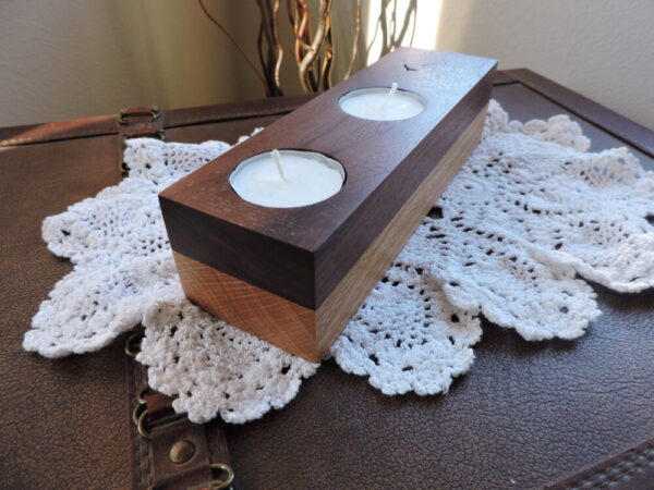 Unique Knot Walnut & Ash Wood Double Tealight Candle Holder