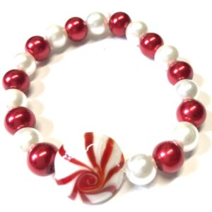 Handmade Red White Peppermint Candy Cane Stretch Bracelet Christmas Holiday Party