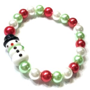 Handmade Red Green & White Snowman Stretch Bracelet Christmas Party Gift Women