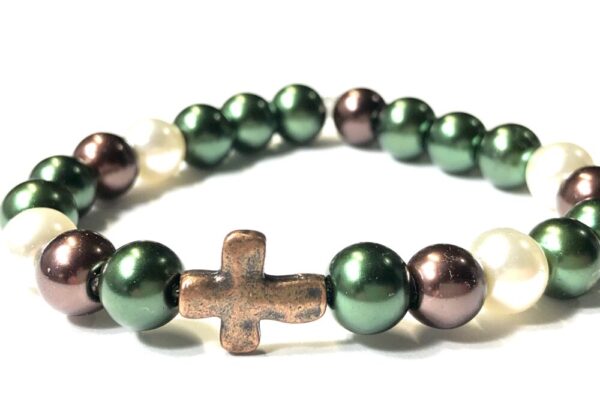 Handmade Green Ivory & Brown Cross Stretch Bracelet Women Gift
