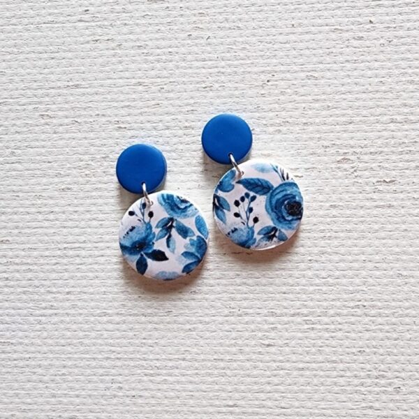 Blue Floral Circle Earrings