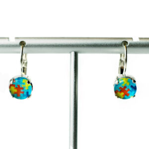 Autism Glass Dome Puzzle Piece Earrings (8mm)